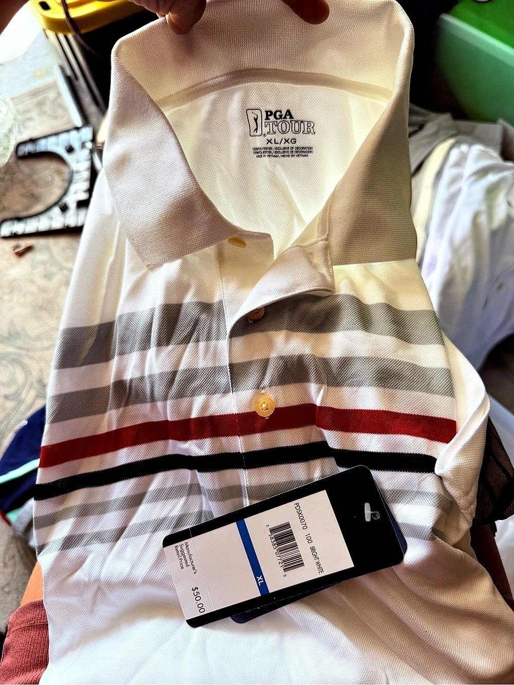 PGA TOUR Color Block Polo White & Red XL NWT